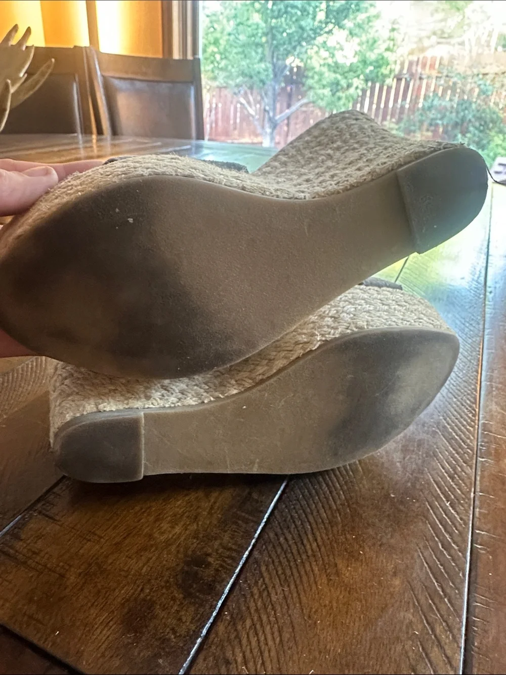 Express Gray Suede Espadrille Wedge Sandals with Gold Buckle